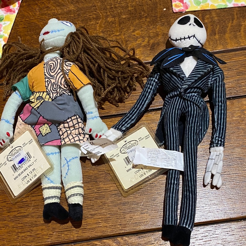 Jack Skellington and Sally.  Collectors original vintage soft dolls.Orig Tags EC
